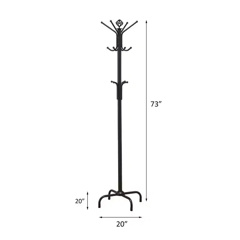 Porte-manteau autoportant élégant en métal avec crochets à 3 niveaux, arbre d'entrée au design minimaliste, étagère de rangement pour salon, chambre, noir