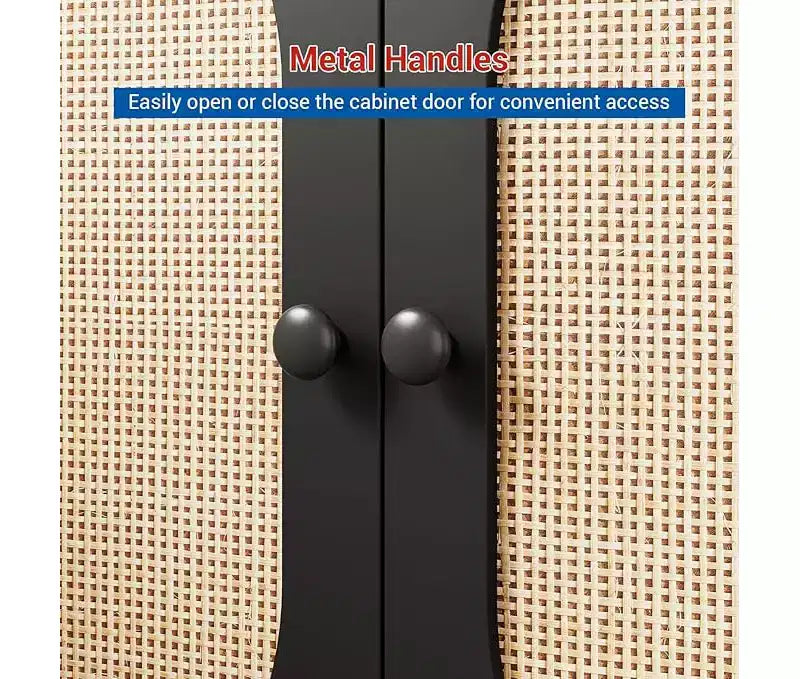 Bahut de salle à manger, meuble de rangement en bois avec portes en rotin naturel, bahut à double couche avec pieds en métal massif, pour couloir, salon