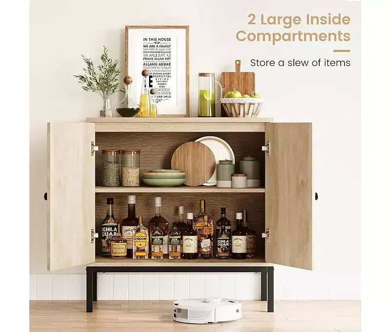 Bahut de salle à manger, meuble de rangement en bois avec portes en rotin naturel, bahut à double couche avec pieds en métal massif, pour couloir, salon