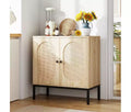Sideboard Buffet Cabinet, Wooden Storage Cabinet with Natural Rattan Doors, Double-layer Sideboard with Solid Metal Feet, for Hallway, Living Room
