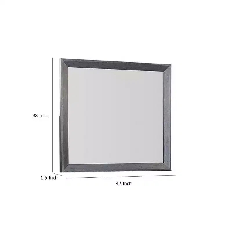 Miroir de commode, noir patiné classique en bois d'hévéa massif, 42 pouces