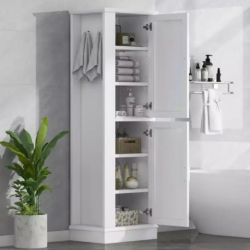 Meuble colonne de salle de bain autoportant avec crochet, étagère réglable, MDF, blanc