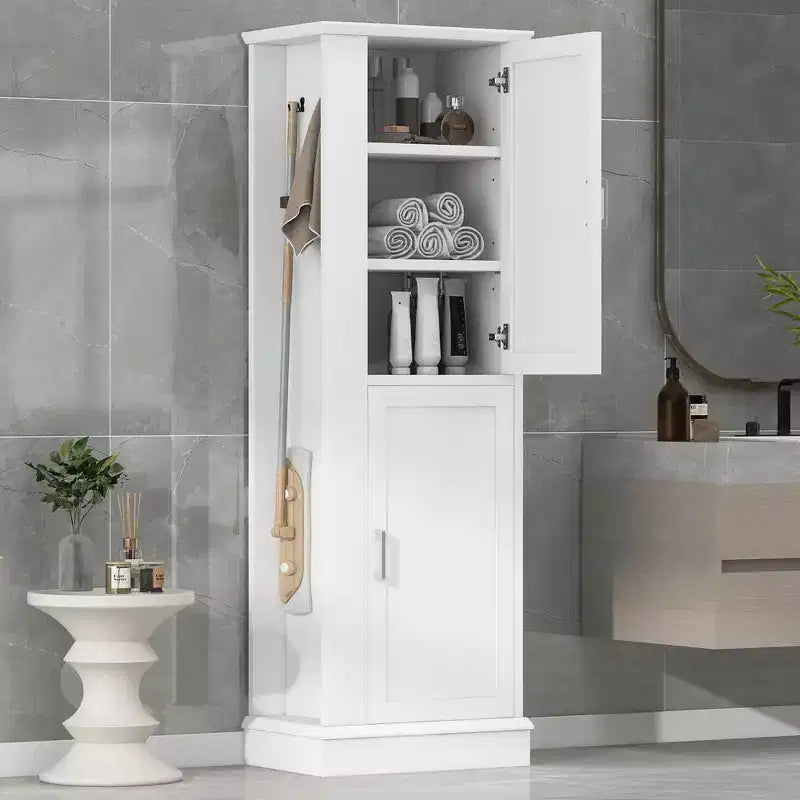 Meuble colonne de salle de bain autoportant avec crochet, étagère réglable, MDF, blanc