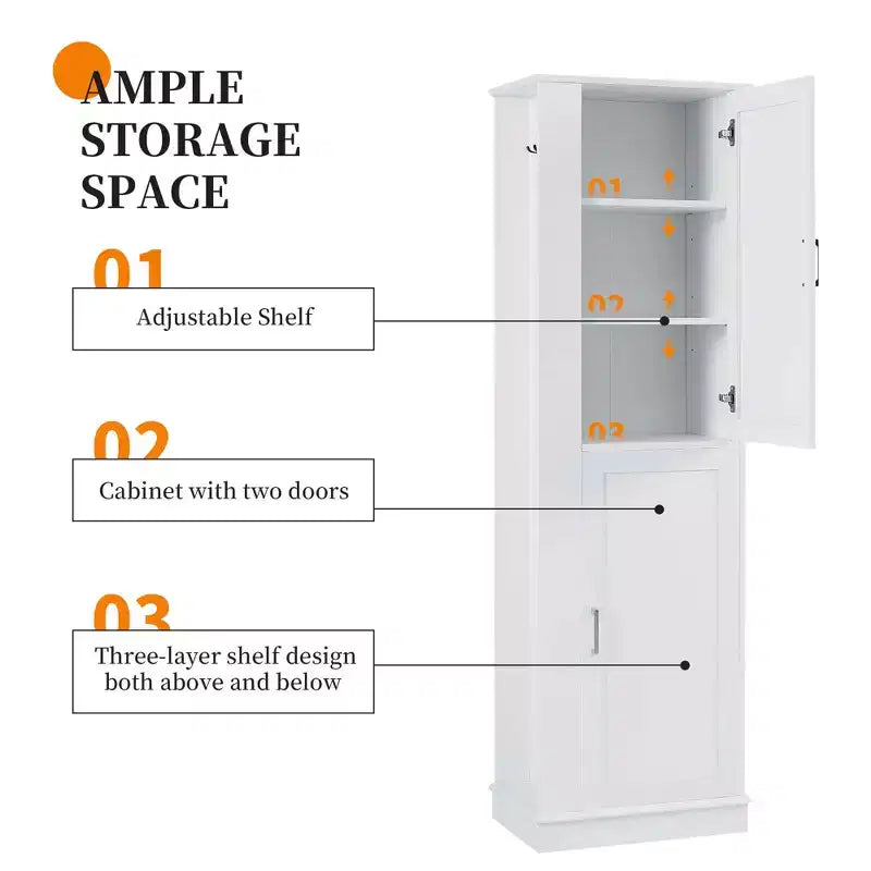 Meuble colonne de salle de bain autoportant avec crochet, étagère réglable, MDF, blanc