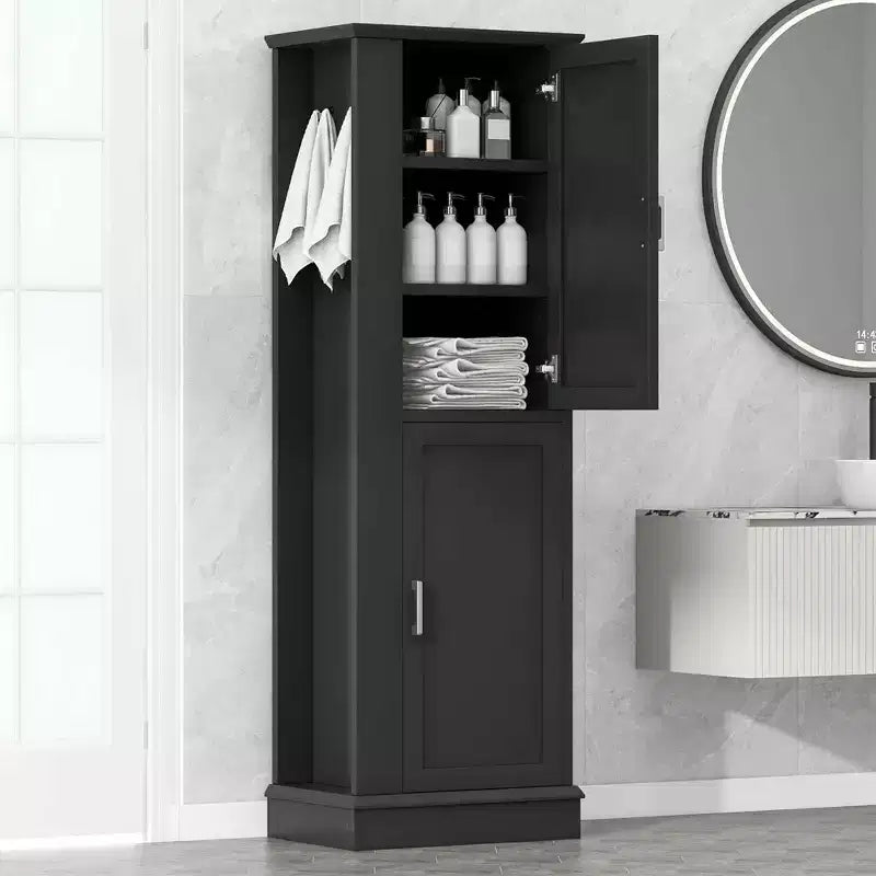 Meuble colonne de salle de bain autoportant avec crochet, étagère réglable, MDF, blanc