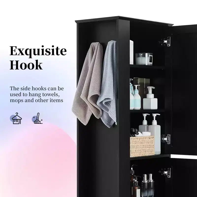 Meuble colonne de salle de bain autoportant avec crochet, étagère réglable, MDF, blanc