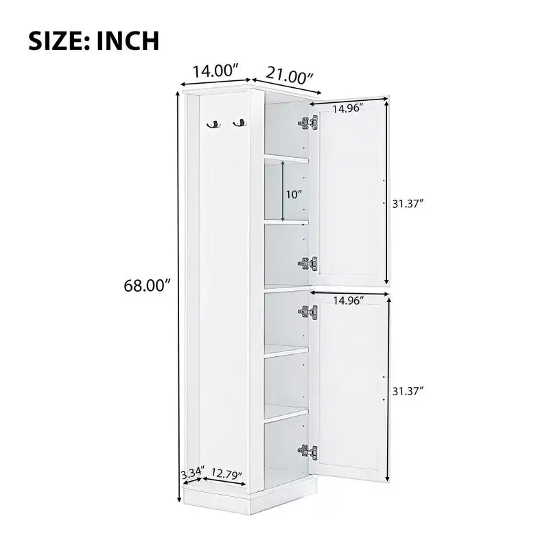 Meuble colonne de salle de bain autoportant avec crochet, étagère réglable, MDF, blanc