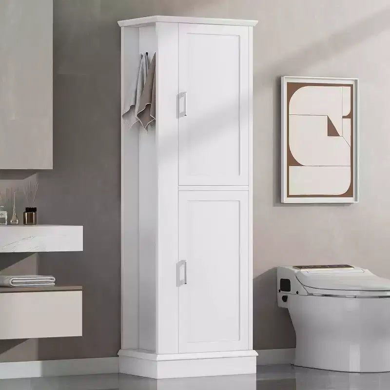 Meuble colonne de salle de bain autoportant avec crochet, étagère réglable, MDF, blanc