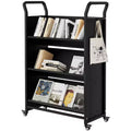 Book Cart, V-Shaped Metal Rolling Cart With 4 Lockable Wheels & Side Hooks, 3-Tier Storage Bookshelf