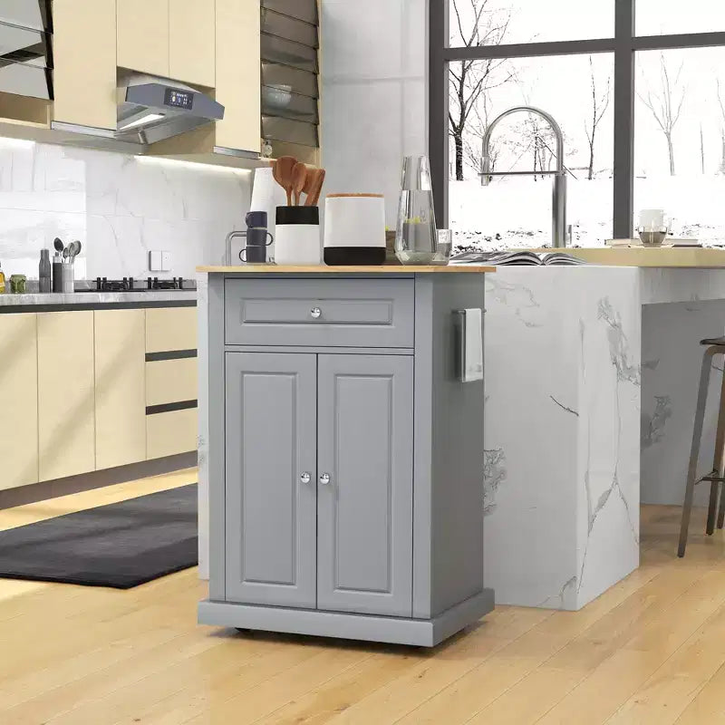 Chariot de cuisine roulant, table desserte portable avec tiroir, étagère réglable et 2 porte-serviettes