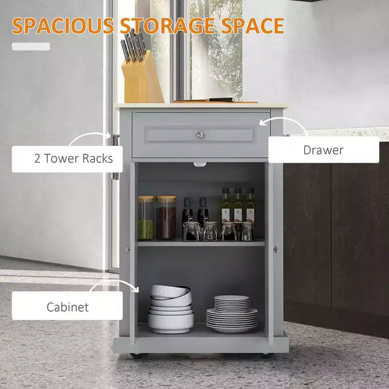Chariot de cuisine roulant, table desserte portable avec tiroir, étagère réglable et 2 porte-serviettes