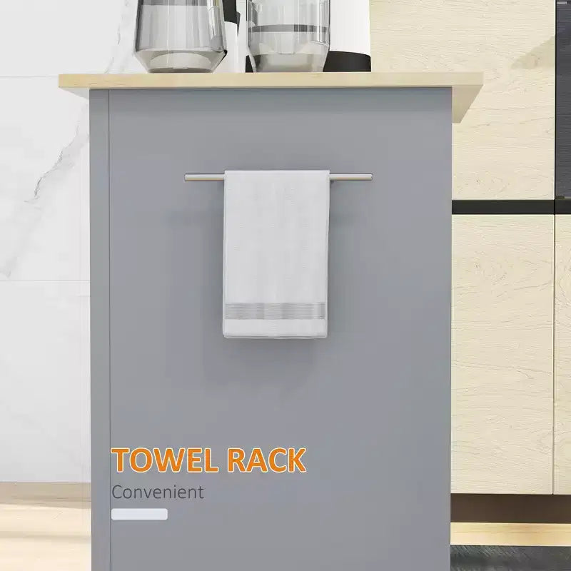 Chariot de cuisine roulant, table desserte portable avec tiroir, étagère réglable et 2 porte-serviettes