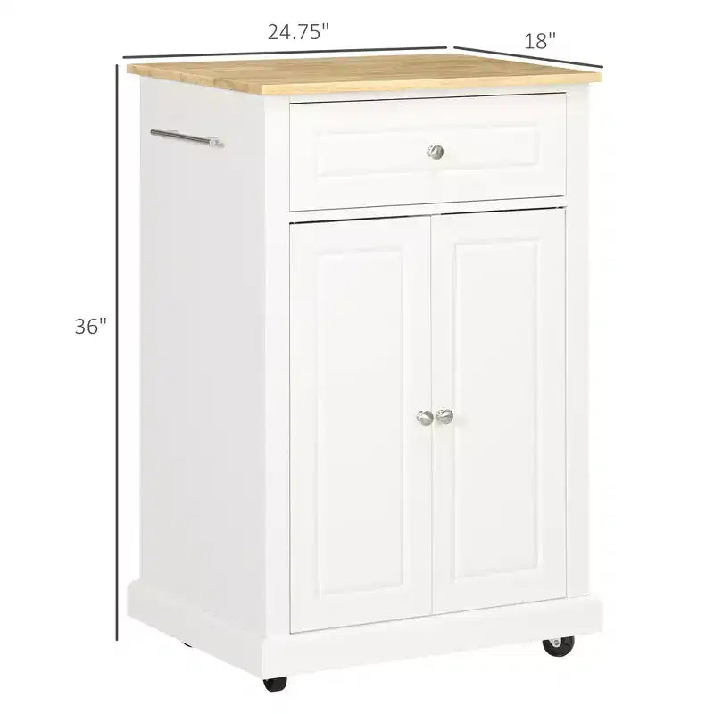 Chariot de cuisine roulant, table desserte portable avec tiroir, étagère réglable et 2 porte-serviettes