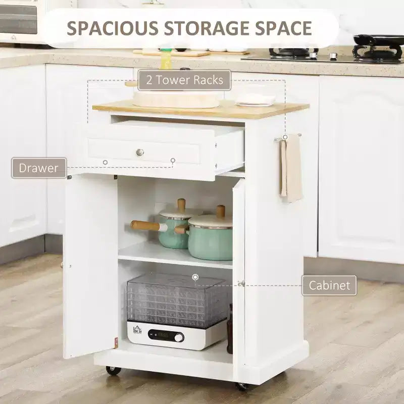 Chariot de cuisine roulant, table desserte portable avec tiroir, étagère réglable et 2 porte-serviettes