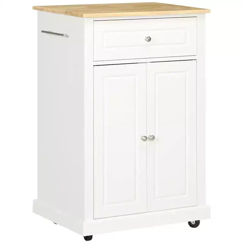 Rolling Kitchen Island Cart, Portable Serving Trolley Table with Drawer, Adjustable Shelf and 2 Towel Racks