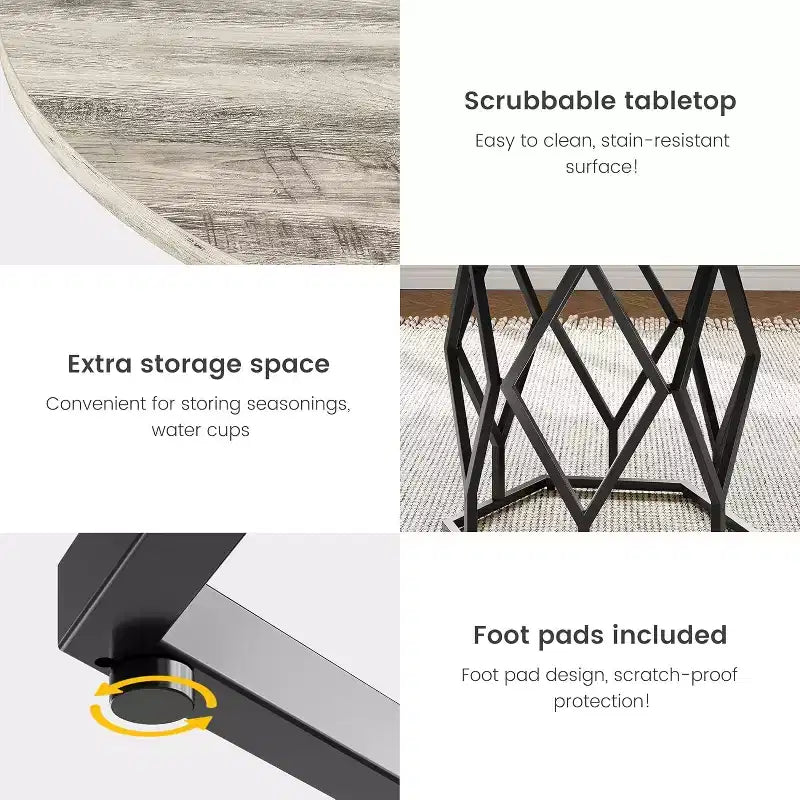 Table à manger ronde de 47 pouces pour 4 à 6 personnes, table de cuisine industrielle en bois avec base robuste pour salle à manger