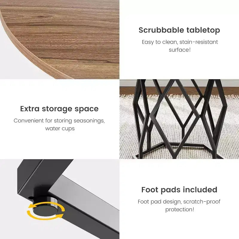 Table à manger ronde de 47 pouces pour 4 à 6 personnes, table de cuisine industrielle en bois avec base robuste pour salle à manger