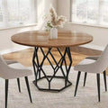 47 Round Farmhouse Dining Table for 4-6, Industrial Wood Kitchen Table with Sturdy Base for Dining Room