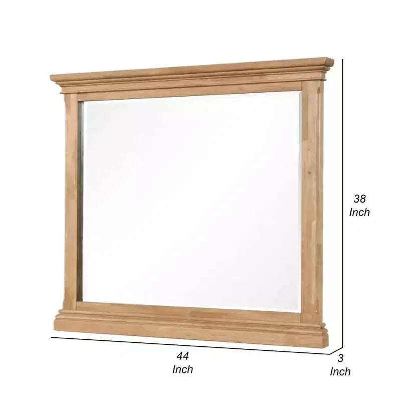 Miroir de commode, verre biseauté, bois massif de chêne naturel brun, 38x44