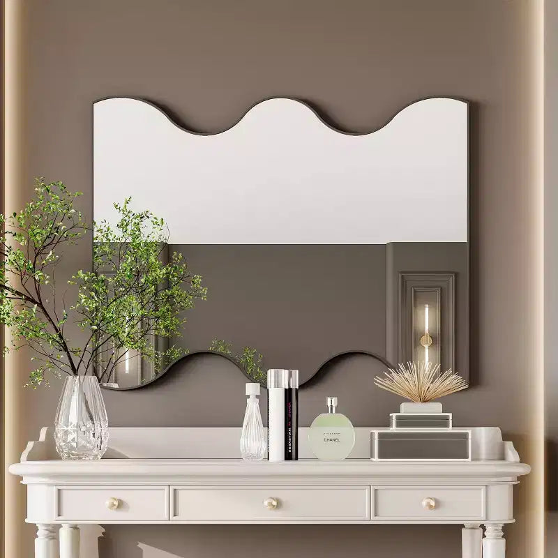 Miroir de salle de bain mural 30x35 pouces, miroir de courtoisie rectangulaire moderne avec 2 côtés ondulés pour salle de bain, chambre à coucher