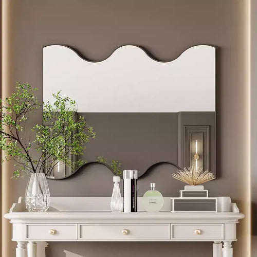 Miroir de salle de bain mural 30x35 pouces, miroir de courtoisie rectangulaire moderne avec 2 côtés ondulés pour salle de bain, chambre à coucher
