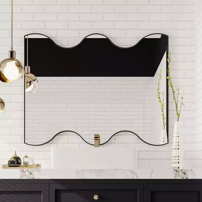 Miroir de salle de bain mural 30x35 pouces, miroir de courtoisie rectangulaire moderne avec 2 côtés ondulés pour salle de bain, chambre à coucher