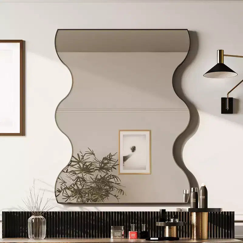 Miroir de salle de bain mural 30x35 pouces, miroir de courtoisie rectangulaire moderne avec 2 côtés ondulés pour salle de bain, chambre à coucher
