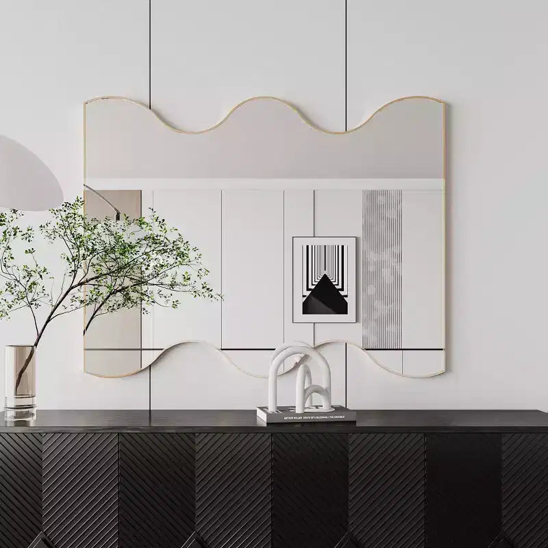 TUYOHW 30x35 Inch Wall Mount Bathroom Mirror,Modern Rectangular Wall Mount Vanity Mirror with 2 Wavy Sides for Bathroom,Bedroom