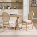 Set of 2 French Rustic Upholstered Dining Chairs with Round Rattan Back, Farmhouse Solid Wood Armless Kitchen Chairs for Dining Room-Panipeachy