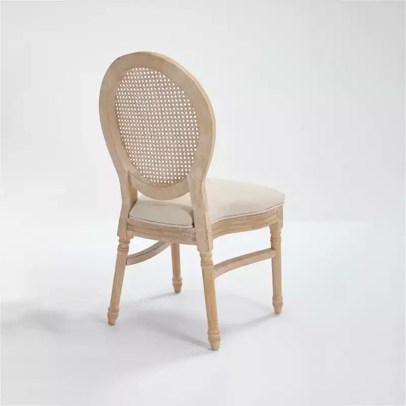 Lot de 2 chaises de salle à manger rustiques françaises rembourrées avec dossier rond en rotin, chaises de cuisine sans accoudoirs en bois massif de style ferme pour salle à manger