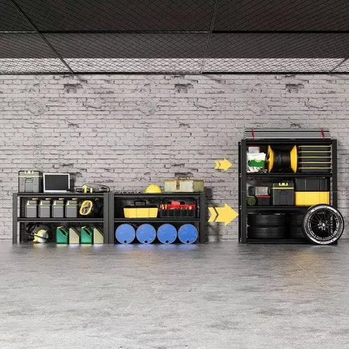 Étagère de garage métallique robuste à 4 niveaux de 101,6 cm de largeur x 48,26 cm de profondeur x 152,4 cm de hauteur, charge de 997,9 kg, noire, étagères de rangement industrielles réglables