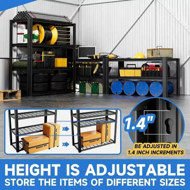 Étagère de garage métallique robuste à 4 niveaux de 101,6 cm de largeur x 48,26 cm de profondeur x 152,4 cm de hauteur, charge de 997,9 kg, noire, étagères de rangement industrielles réglables