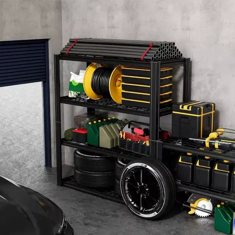Étagère de garage métallique robuste à 4 niveaux de 101,6 cm de largeur x 48,26 cm de profondeur x 152,4 cm de hauteur, charge de 997,9 kg, noire, étagères de rangement industrielles réglables