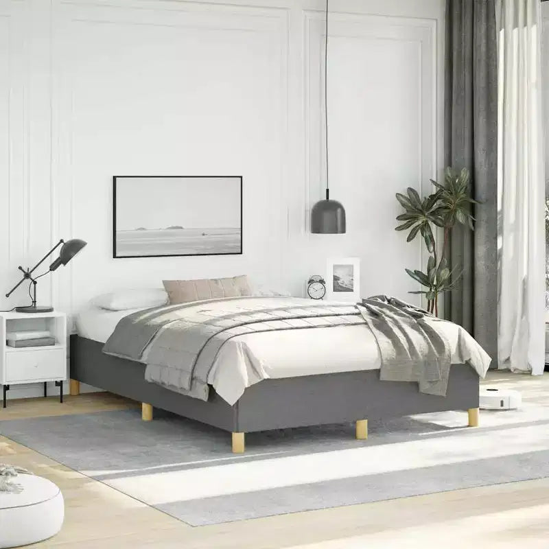 Bed Frame Dark Grey Fabric, Plywood, Engineered Wood Full