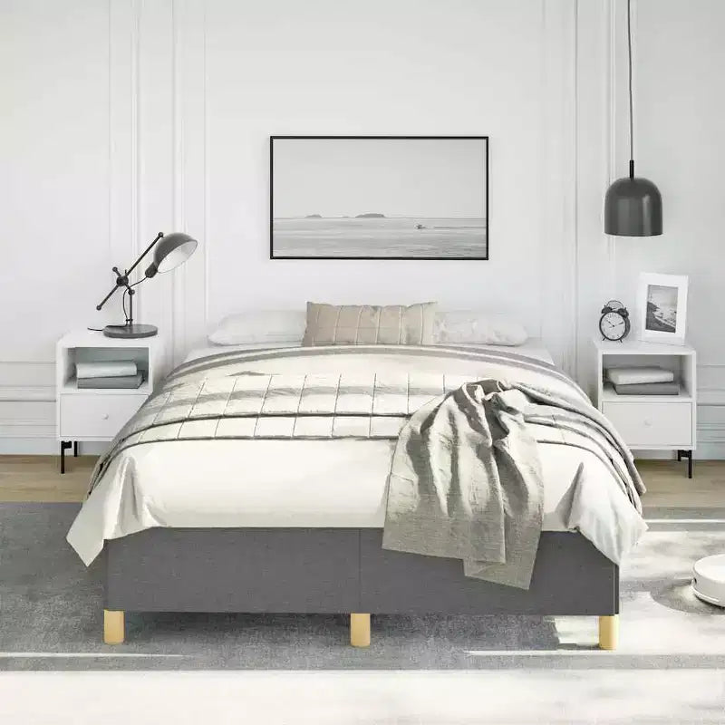 Cadre de lit en tissu gris foncé, contreplaqué, bois composite Double