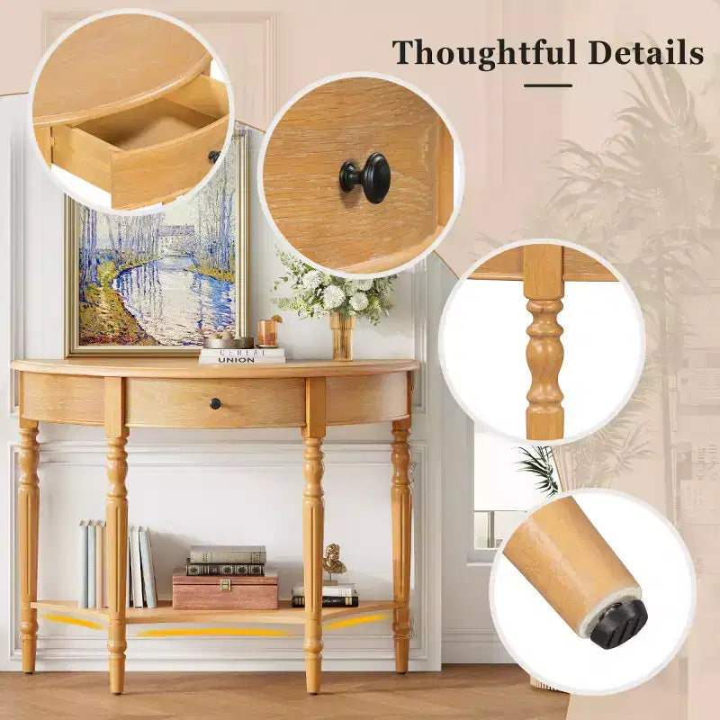 Console demi-lune de style campagnard français de 39", table d'entrée demi-lune de ferme avec tiroir et étagère de rangement