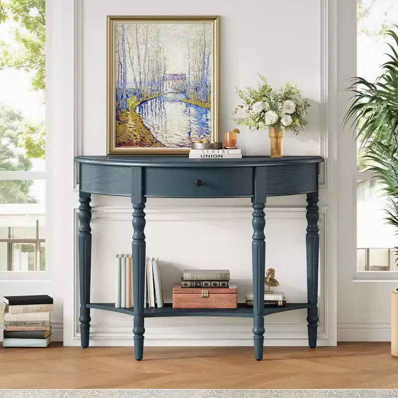 Console demi-lune de style campagnard français de 39", table d'entrée demi-lune de ferme avec tiroir et étagère de rangement