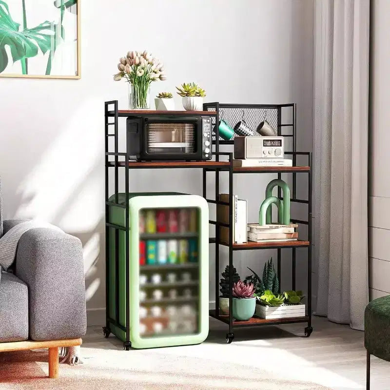 Étagère de Réfrigérateur à Roulettes, Support de Rangement de Cuisine à 5 Niveaux, Rack à Micro-ondes Réglable, Table avec Rangement, Support de Réfrigérateur