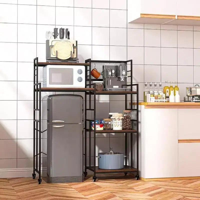 Étagère de Réfrigérateur à Roulettes, Support de Rangement de Cuisine à 5 Niveaux, Rack à Micro-ondes Réglable, Table avec Rangement, Support de Réfrigérateur