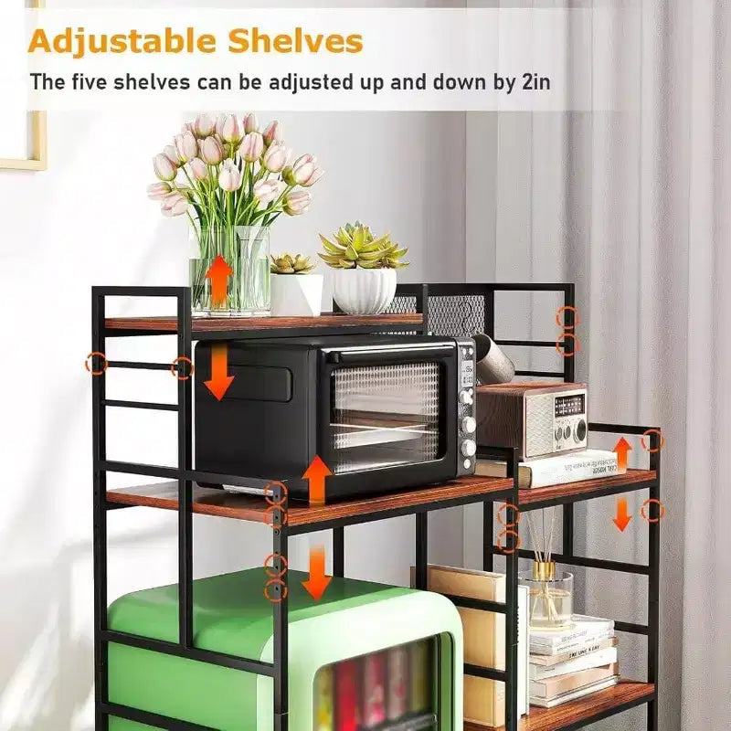 Étagère de Réfrigérateur à Roulettes, Support de Rangement de Cuisine à 5 Niveaux, Rack à Micro-ondes Réglable, Table avec Rangement, Support de Réfrigérateur