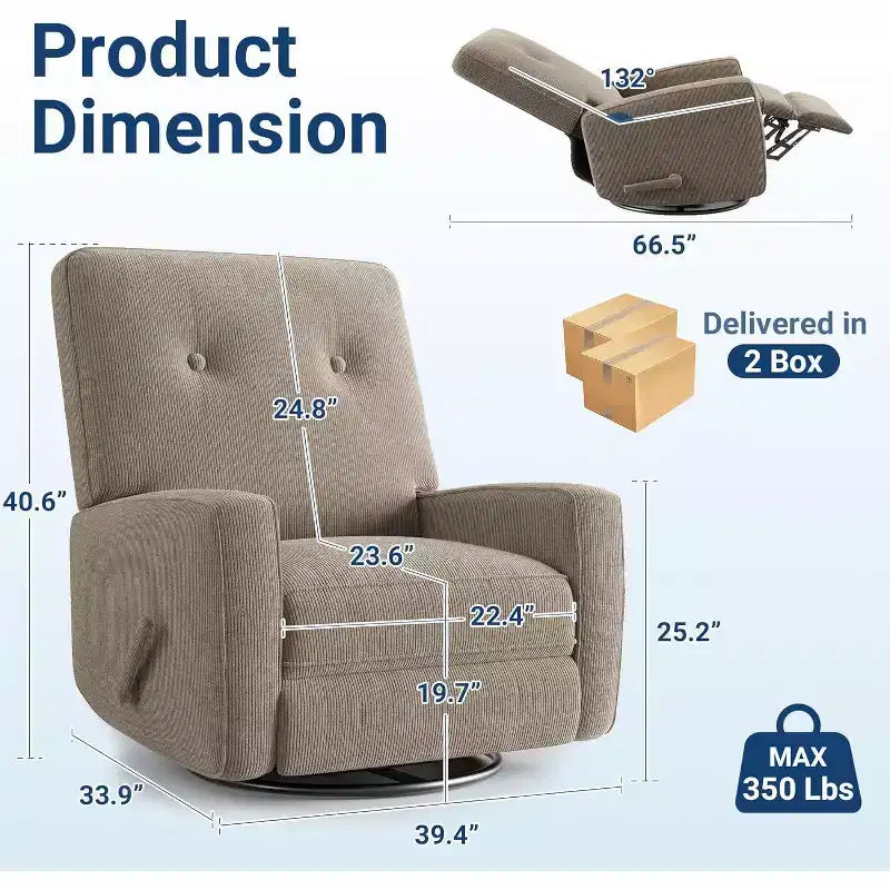 Fauteuil inclinable, pivotant, surdimensionné, en lin, fauteuil à bascule et inclinable à 360° pour salon, chambre à coucher
