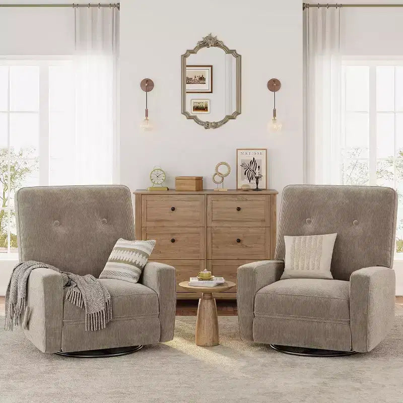 Fauteuil inclinable, pivotant, surdimensionné, en lin, fauteuil à bascule et inclinable à 360° pour salon, chambre à coucher