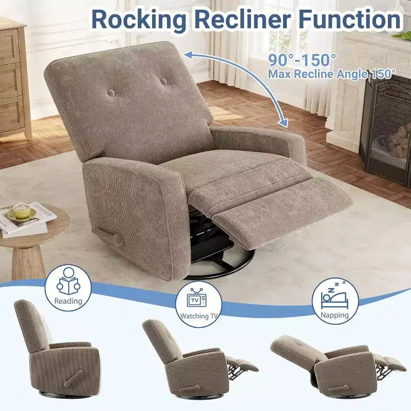 Fauteuil inclinable, pivotant, surdimensionné, en lin, fauteuil à bascule et inclinable à 360° pour salon, chambre à coucher