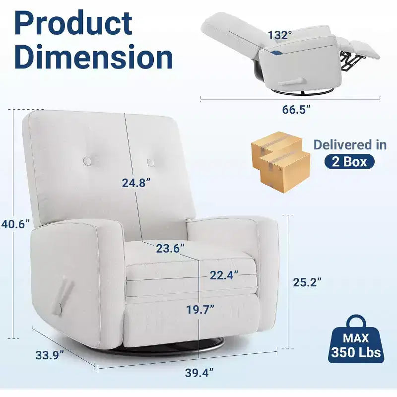 Fauteuil inclinable, pivotant, surdimensionné, en lin, fauteuil à bascule et inclinable à 360° pour salon, chambre à coucher