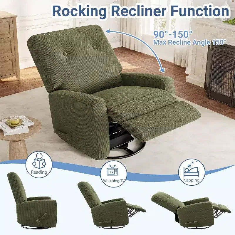 Fauteuil inclinable, pivotant, surdimensionné, en lin, fauteuil à bascule et inclinable à 360° pour salon, chambre à coucher