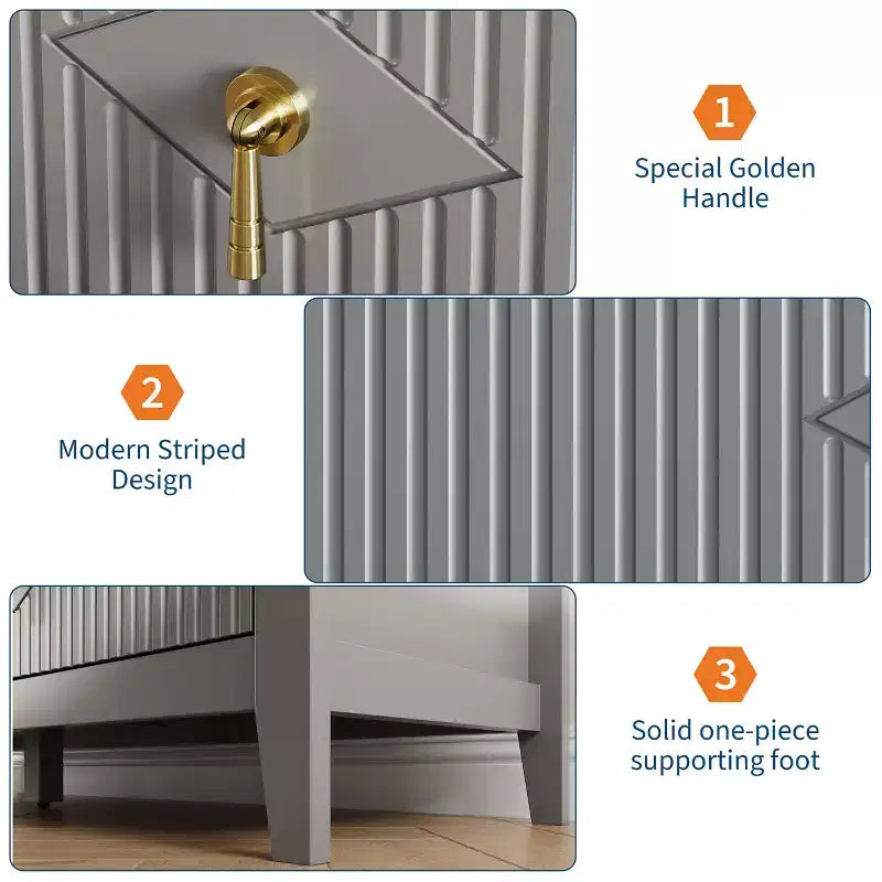 Commode cannelée à 6 tiroirs pour chambre à coucher, commode moderne de 137 cm de large avec poignées en métal, organisateur de commode en bois