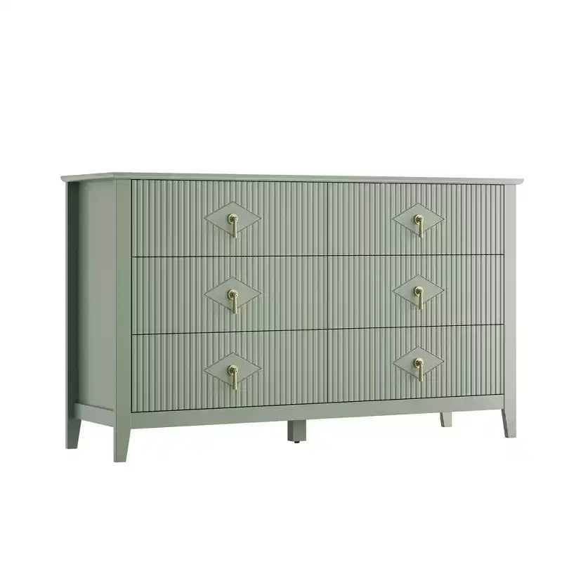 Commode cannelée à 6 tiroirs pour chambre à coucher, commode moderne de 137 cm de large avec poignées en métal, organisateur de commode en bois