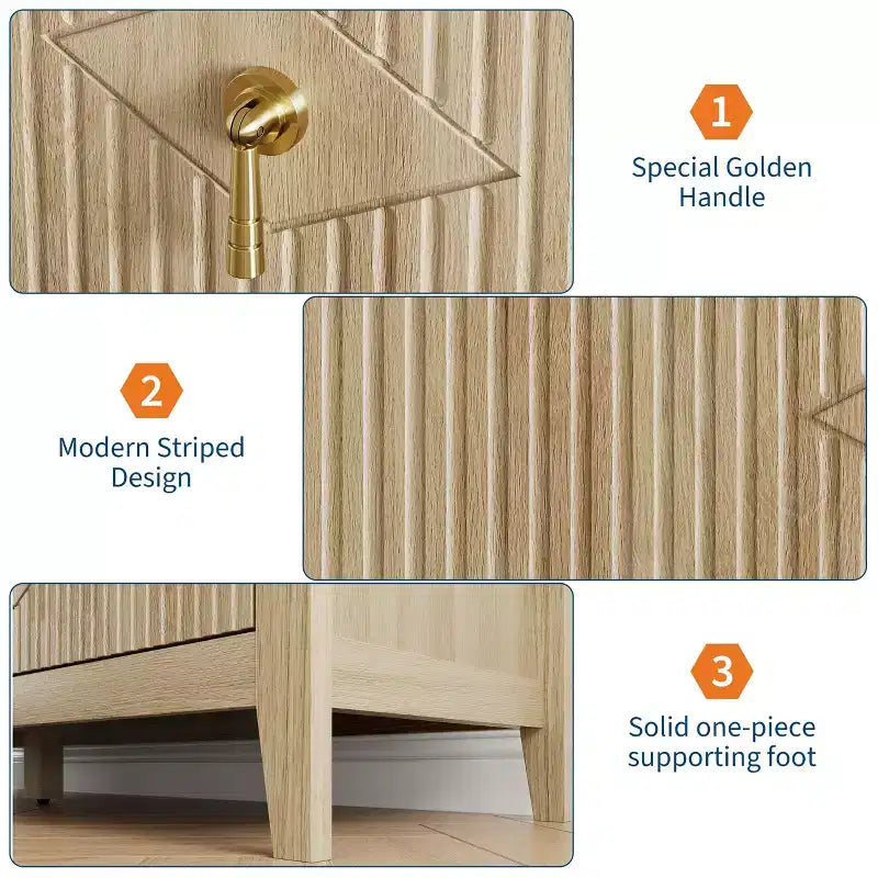 Commode cannelée à 6 tiroirs pour chambre à coucher, commode moderne de 137 cm de large avec poignées en métal, organisateur de commode en bois