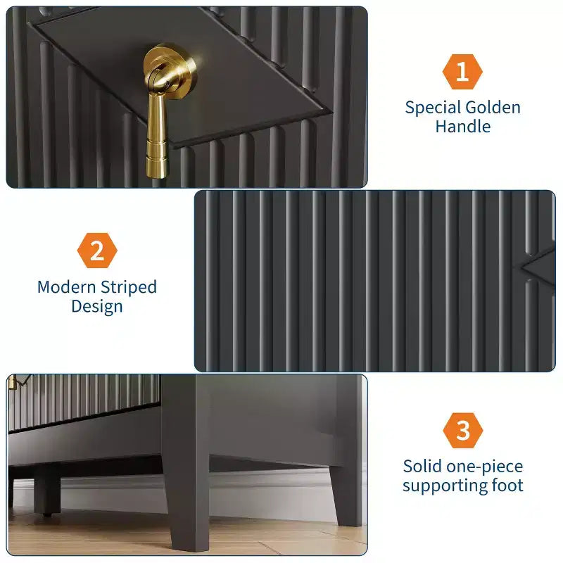 Commode cannelée à 6 tiroirs pour chambre à coucher, commode moderne de 137 cm de large avec poignées en métal, organisateur de commode en bois