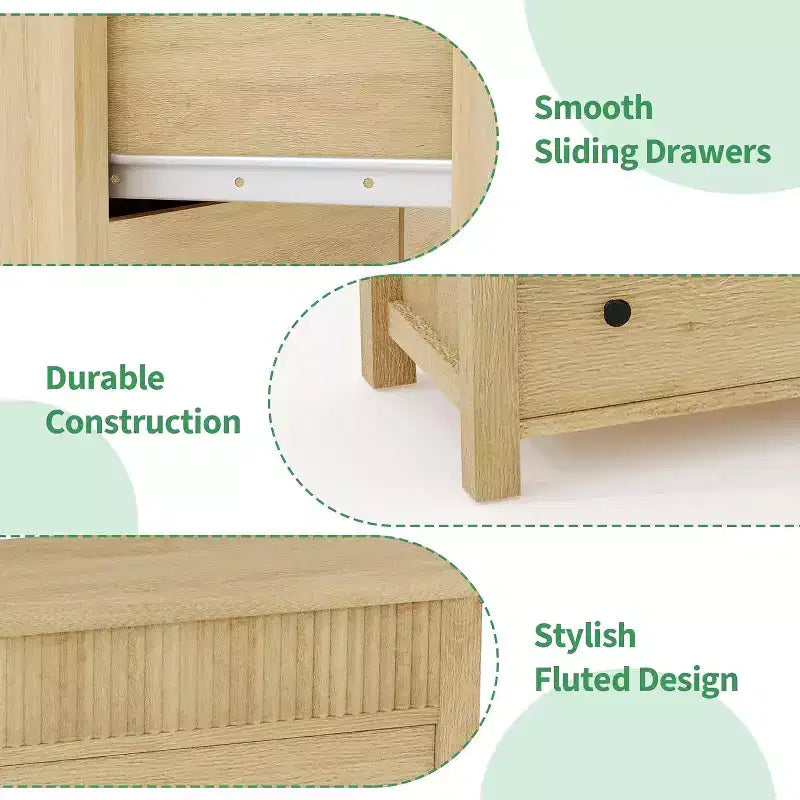 Commode de chambre à coucher, commode en bois, meuble TV cannelé, organiseur de rangement pour le salon, le couloir et l'entrée